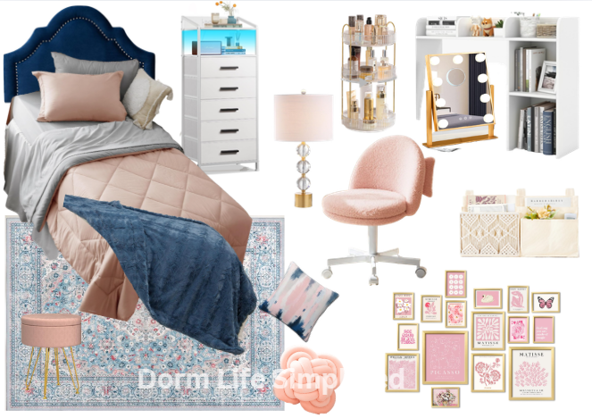 A Dreamy Blush And Blue Dorm Setup